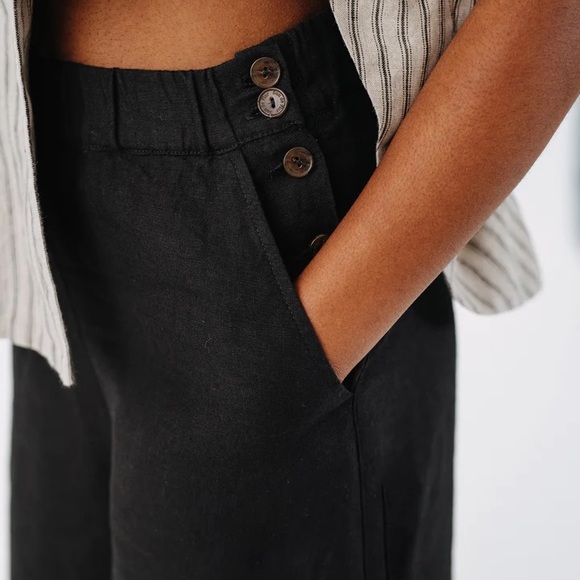 Black Herringbone Charlotte Linen Trousersrs - Picture 3 of 5